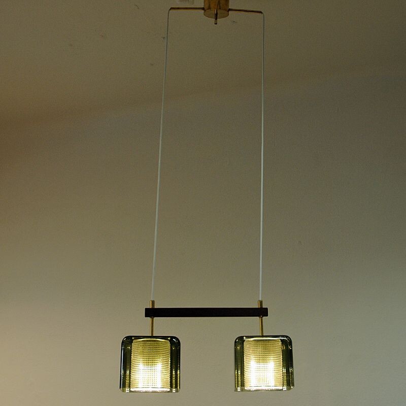 Vintage pair of Ceiling window pendant lamp, Fagerlund for Orrefors Sweden 1950