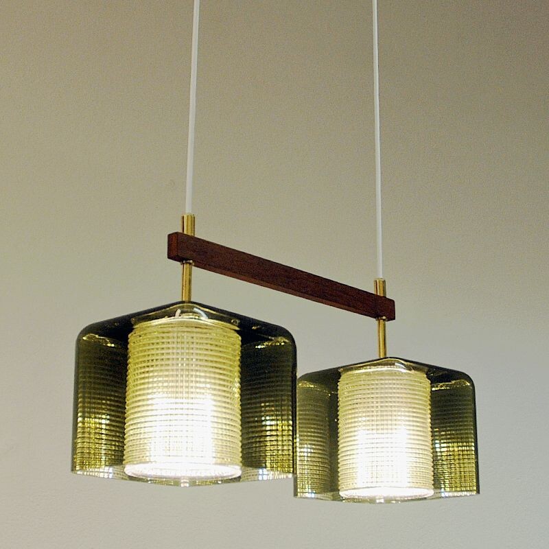 Vintage pair of Ceiling window pendant lamp, Fagerlund for Orrefors Sweden 1950