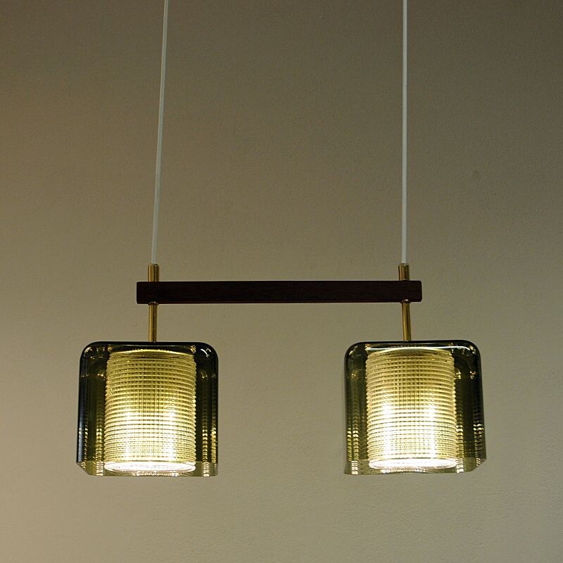 Vintage pair of Ceiling window pendant lamp, Fagerlund for Orrefors Sweden 1950