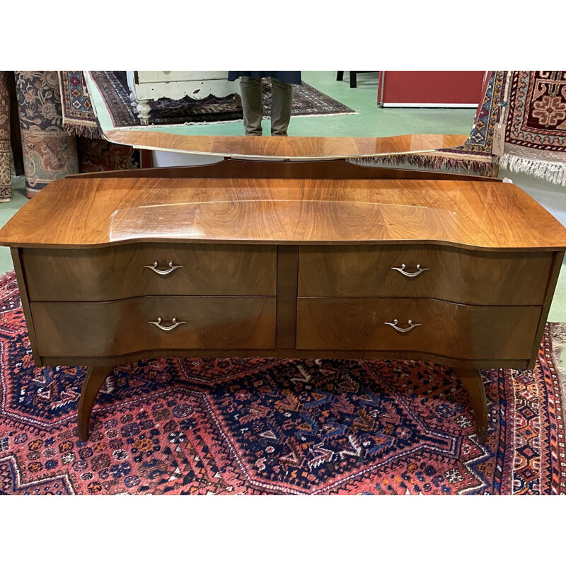 Vintage walnut dressing table with compass feet 1970