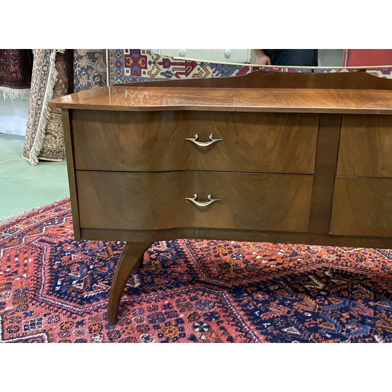 Vintage walnut dressing table with compass feet 1970