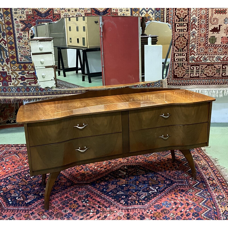 Vintage walnut dressing table with compass feet 1970