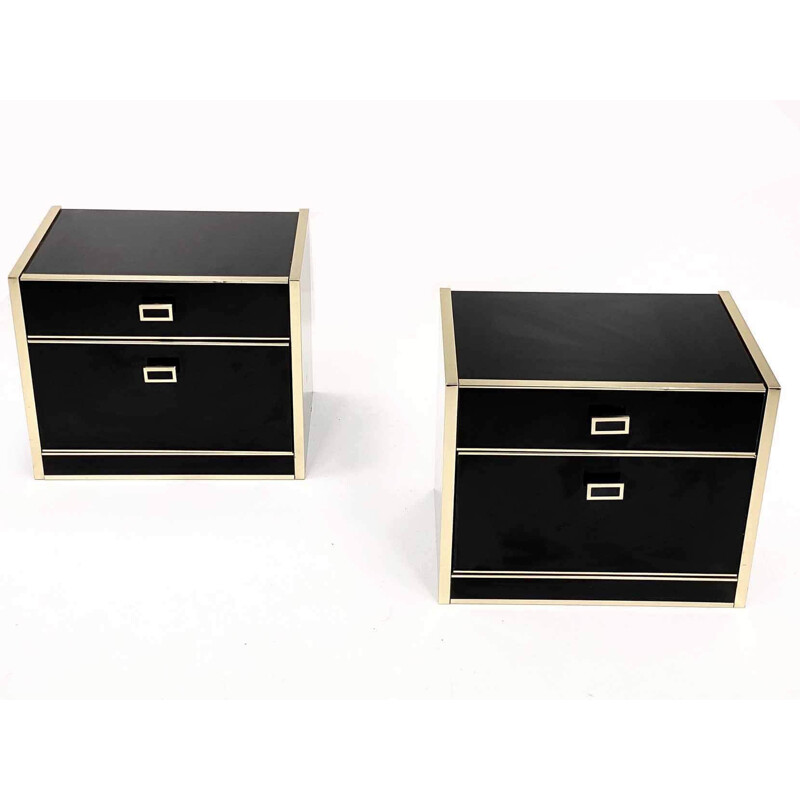 Pair of vintage lacquered brass bedside tables, 1970