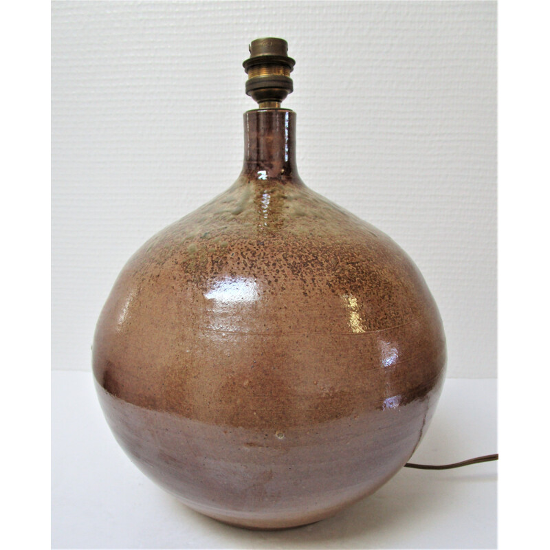 Vintage ceramic ball lamp enamelled ochre brown khaki 1960