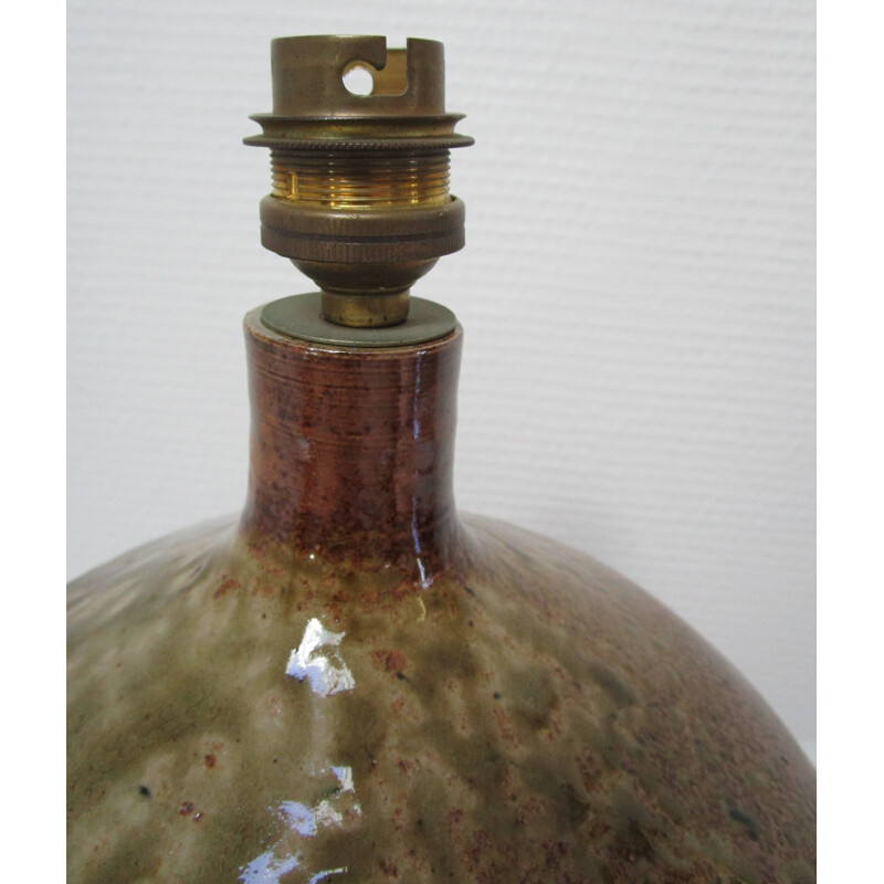 Vintage ceramic ball lamp enamelled ochre brown khaki 1960