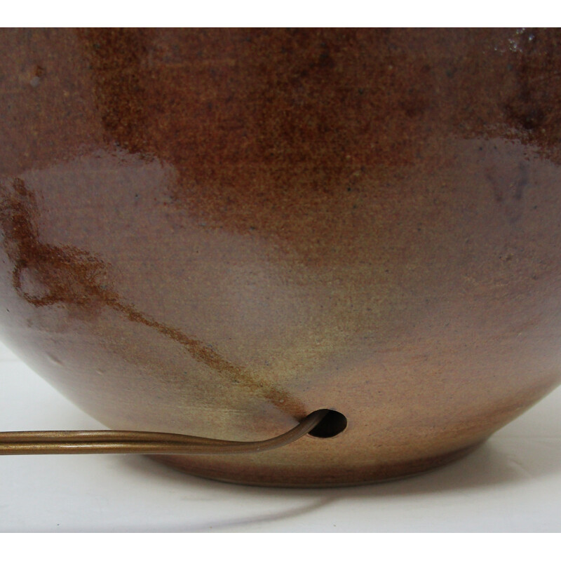 Vintage ceramic ball lamp enamelled ochre brown khaki 1960