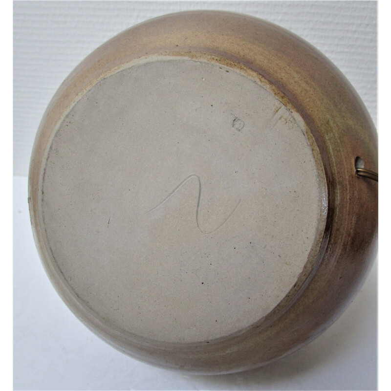 Lampe boule vintage céramique émaillée ocre brun kaki 1960