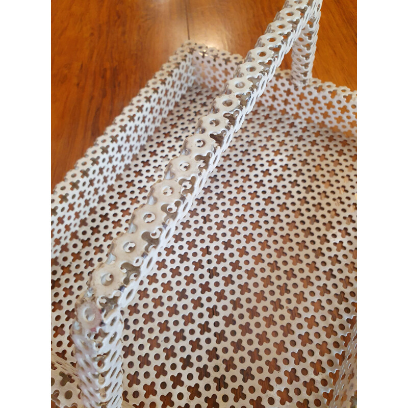 Vintage perforated metal and cream lacquered tray, 1950
