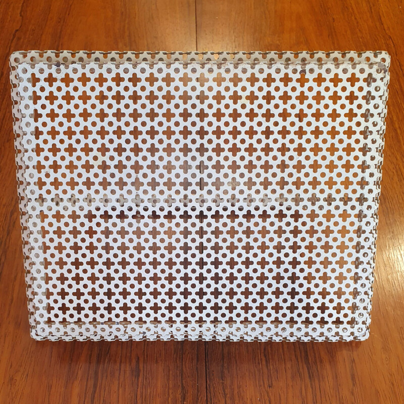 Vintage perforated metal and cream lacquered tray, 1950