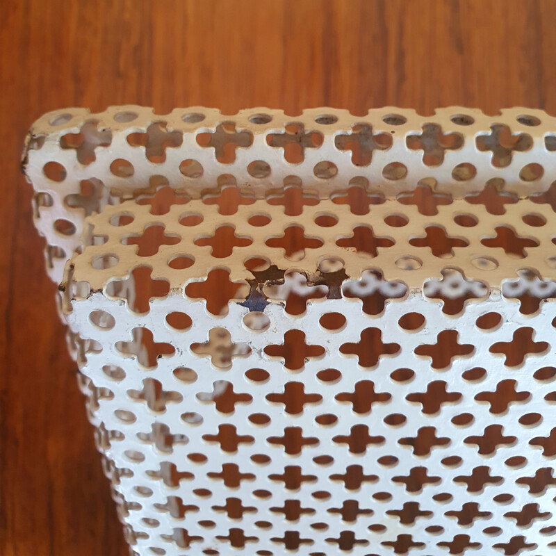 Vintage perforated metal and cream lacquered tray, 1950