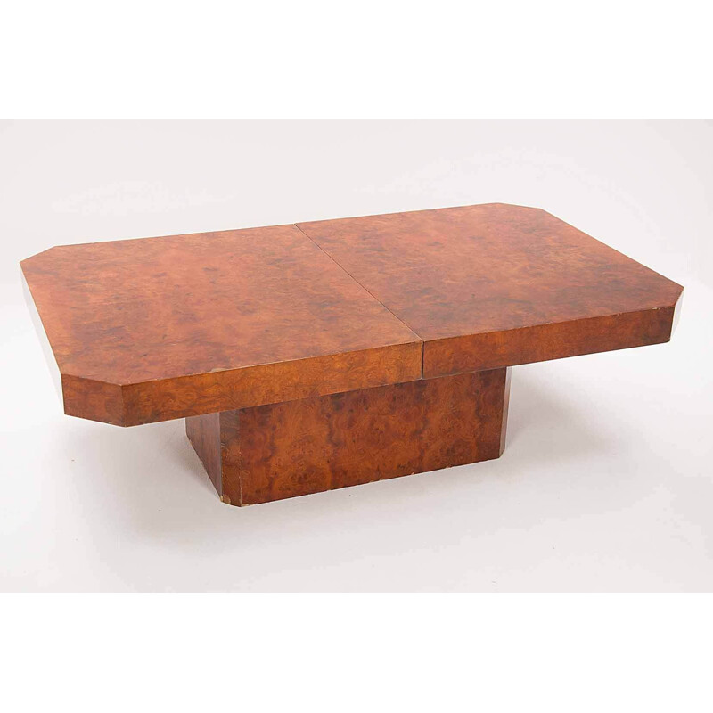 Table Basse vintage en bois de Loupe pour Mario Sabot, 1970