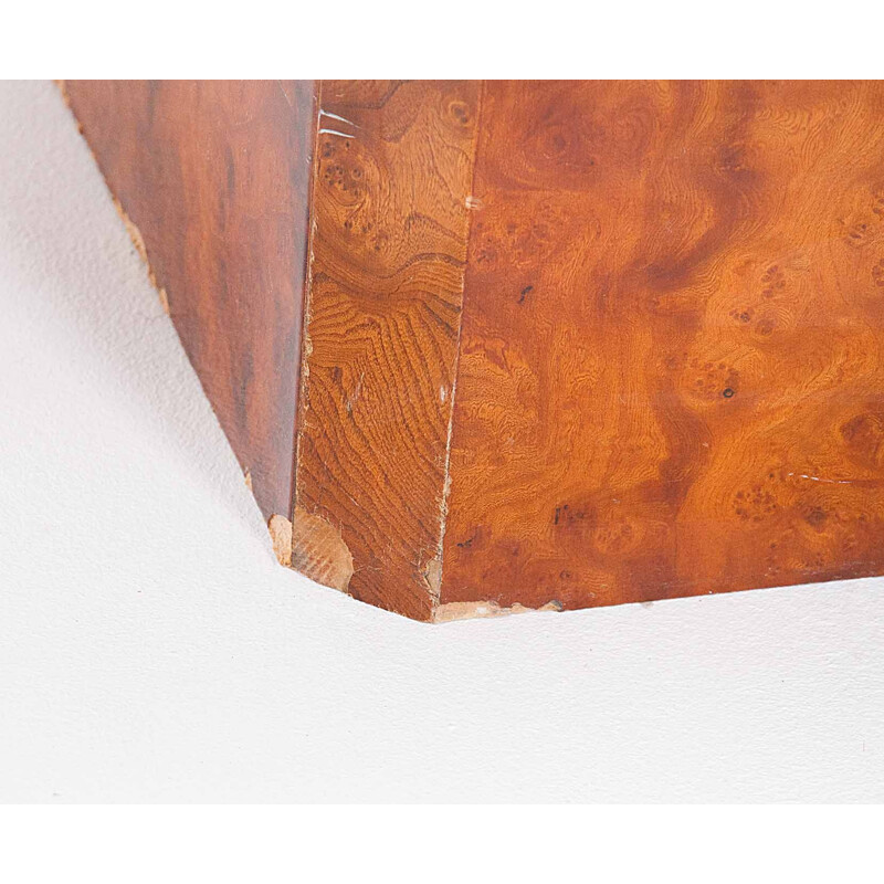 Vintage Bass Table in wood of Loupe for Mario Sabot, 1970
