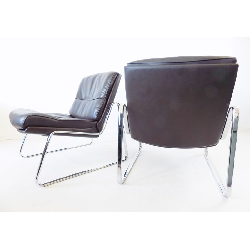 Pair of vintage brown leather lounge chairs Drabert by Gerd Lange