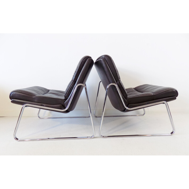 Pair of vintage brown leather lounge chairs Drabert by Gerd Lange