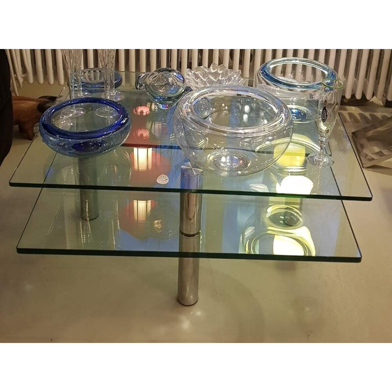 Table vintage en verre de cristal avec couvercle basculant