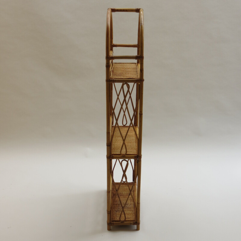 Vintage Cane And Bamboo Bookcase Shelving Unit 1970s