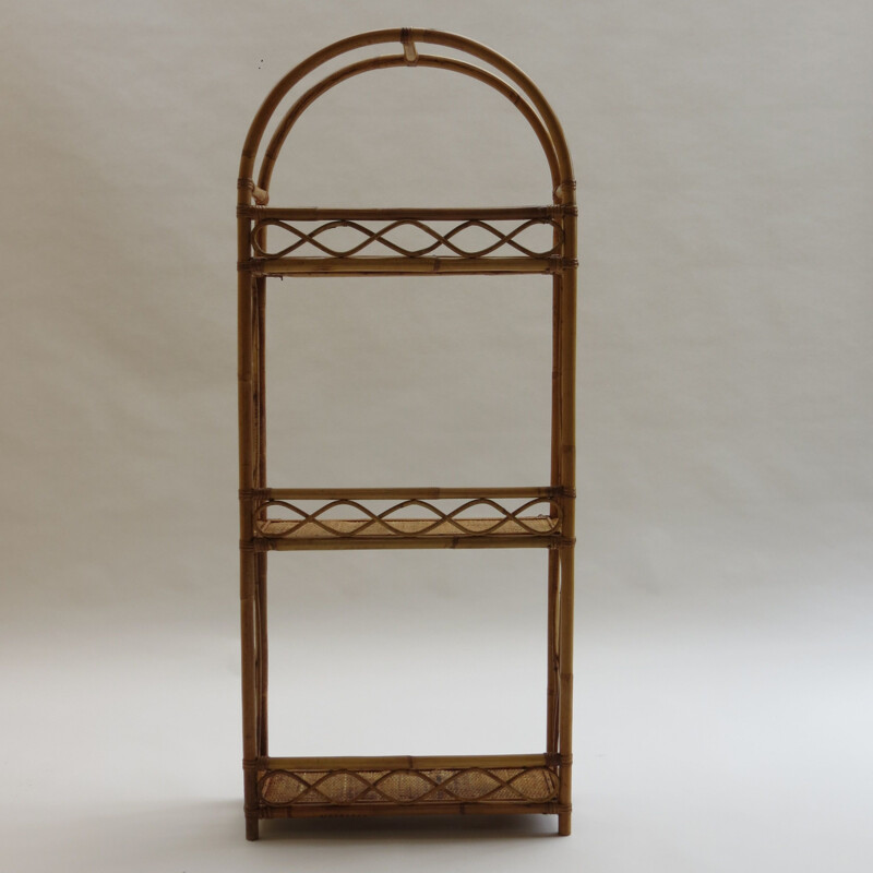 Vintage Cane And Bamboo Bookcase Shelving Unit 1970s