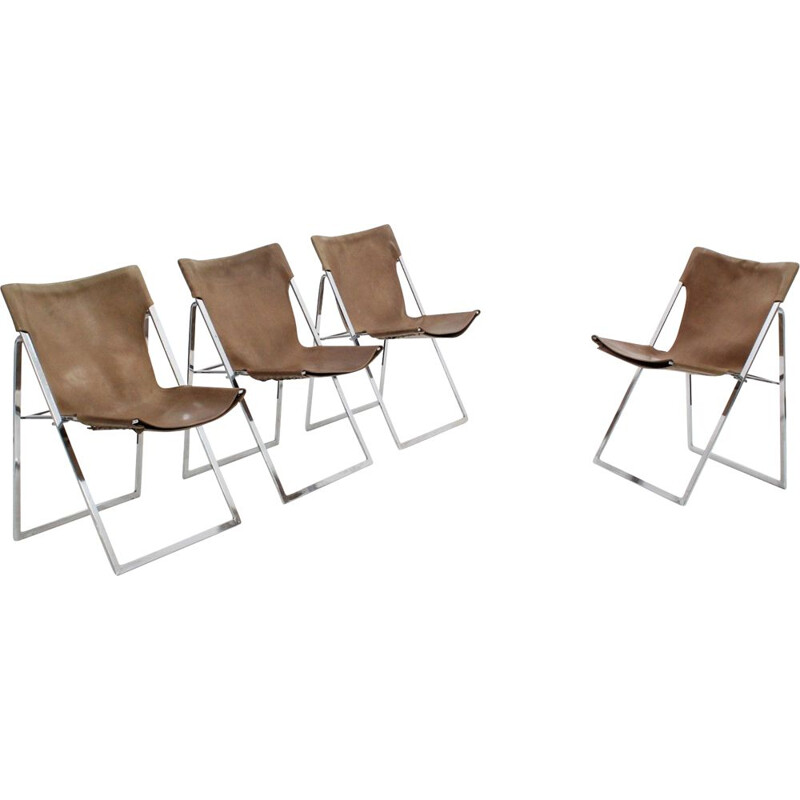 Set of 4 vintage folding dining chairs Italian 1970s