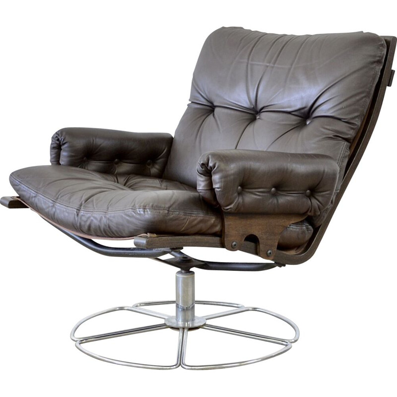 Vintage Dux leather lounge chair by Bruno Mathsson 1970