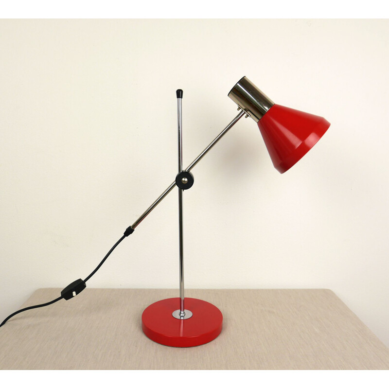 Vintage Red Metal Table Lamp from Baum-Leuchten, Germany, 1960