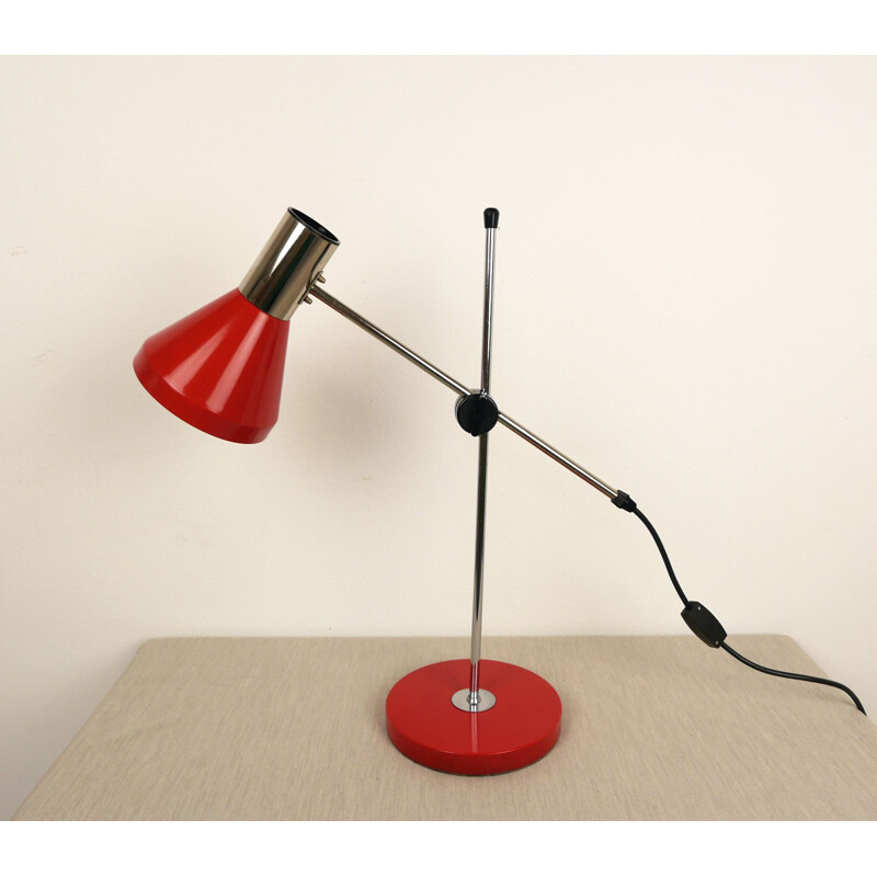 Vintage Red Metal Table Lamp from Baum-Leuchten, Germany, 1960