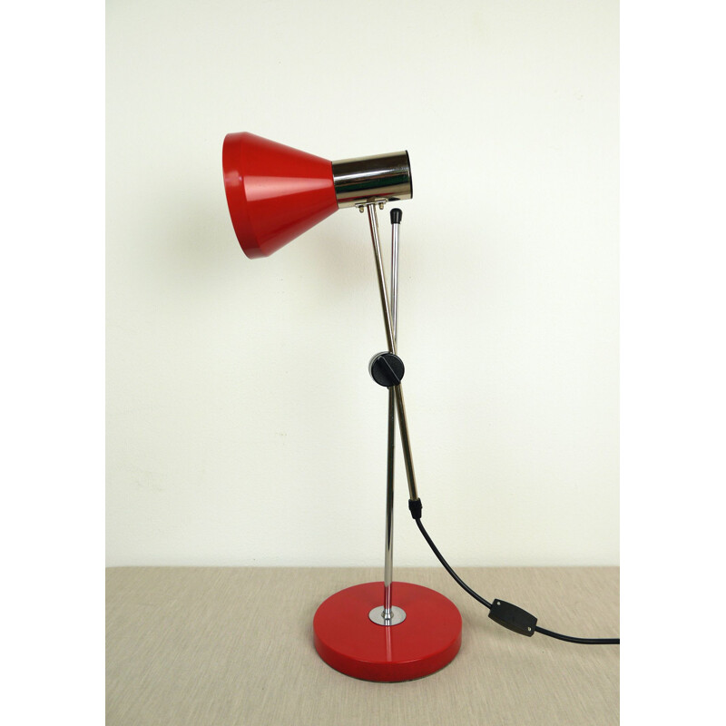 Vintage Red Metal Table Lamp from Baum-Leuchten, Germany, 1960