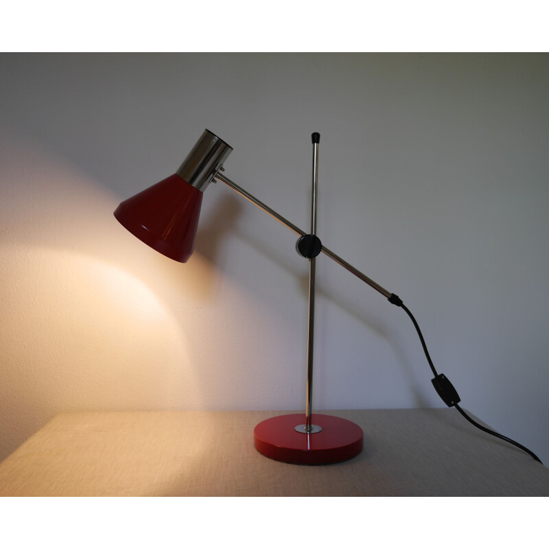 Vintage Red Metal Table Lamp from Baum-Leuchten, Germany, 1960