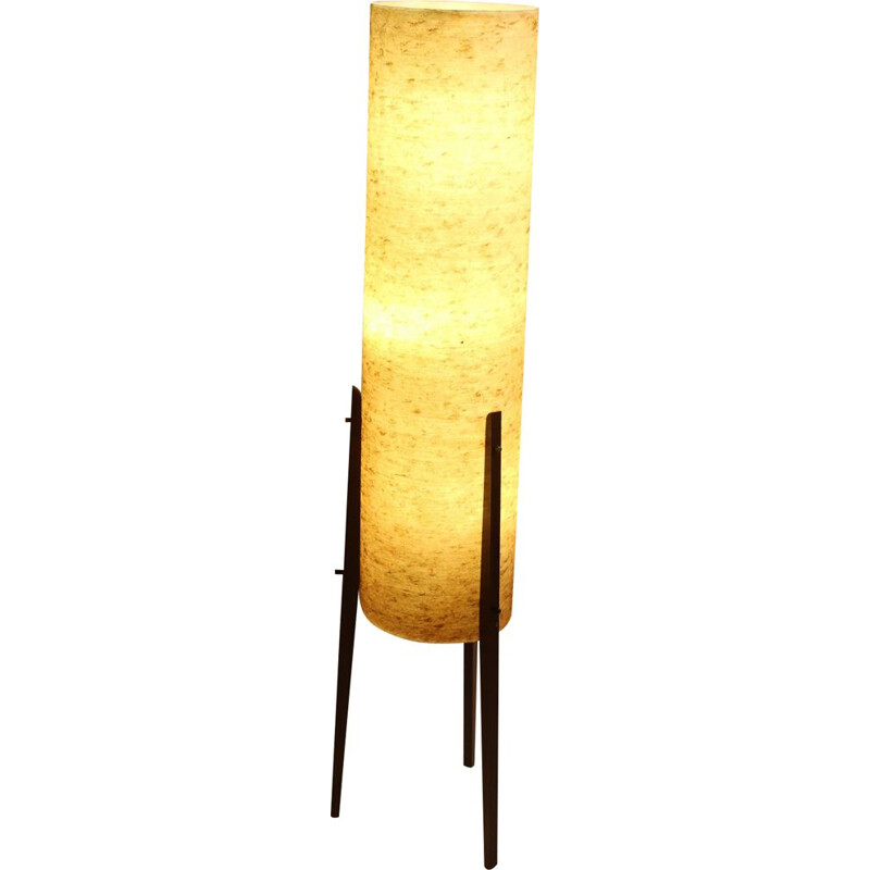 Grand Lampadaire Vintage jaune avec abat-jour en fibre de verre Rocket