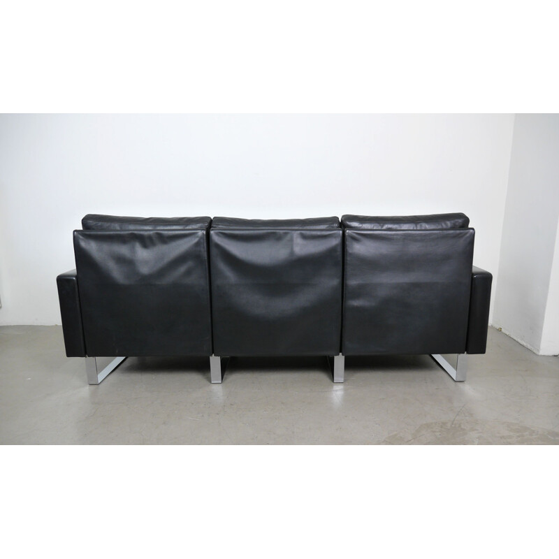 Vintage Black Leather Conseta Sofa by F. W. Möller for Cor Germany 1960