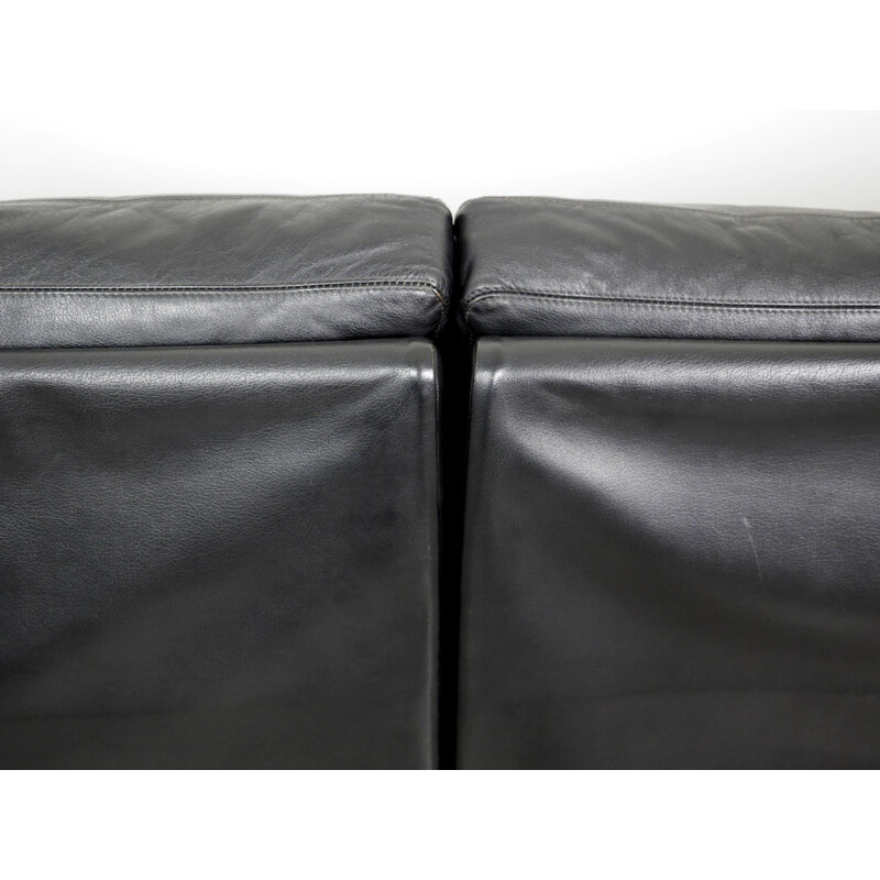 Vintage Black Leather Conseta Sofa by F. W. Möller for Cor Germany 1960