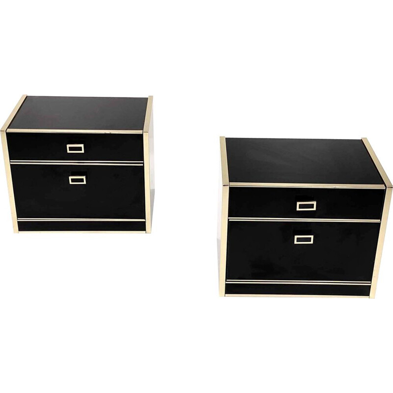 Pair of vintage lacquered brass bedside tables, 1970