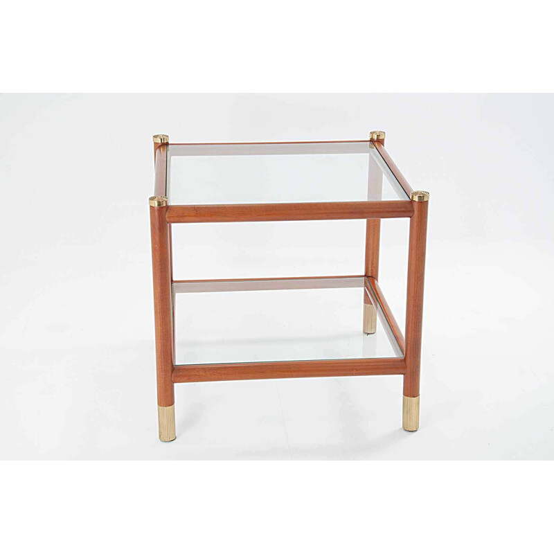  Fin de Table vintage en bois verre laiton Maison Lancel 1965