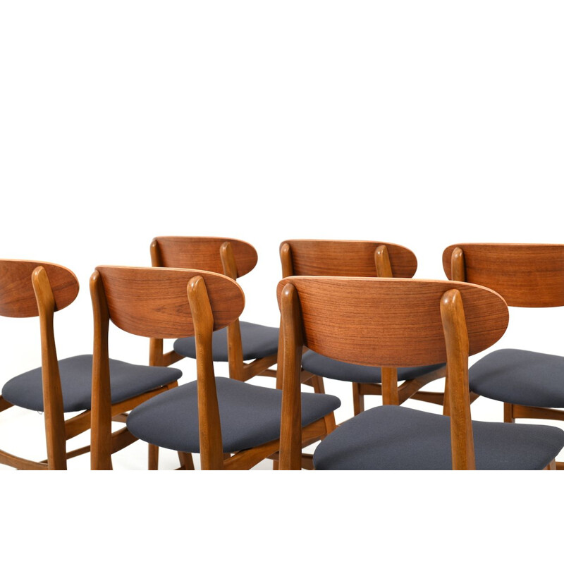 Set of 6 Mid Century Dining Chairs with Teak New Upholstered 1955