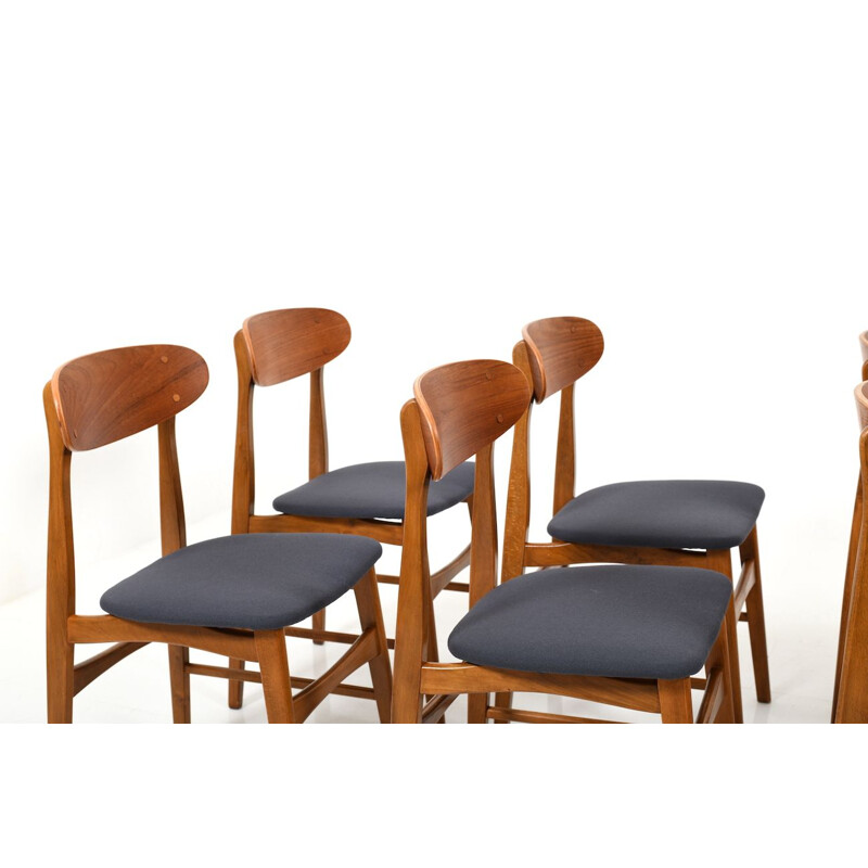 Set of 6 Mid Century Dining Chairs with Teak New Upholstered 1955
