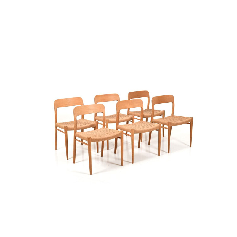 Set of 6 vintage Dining Chairs Model 75 by Niels Otto Møller for J.L. Møllers Danish 1960