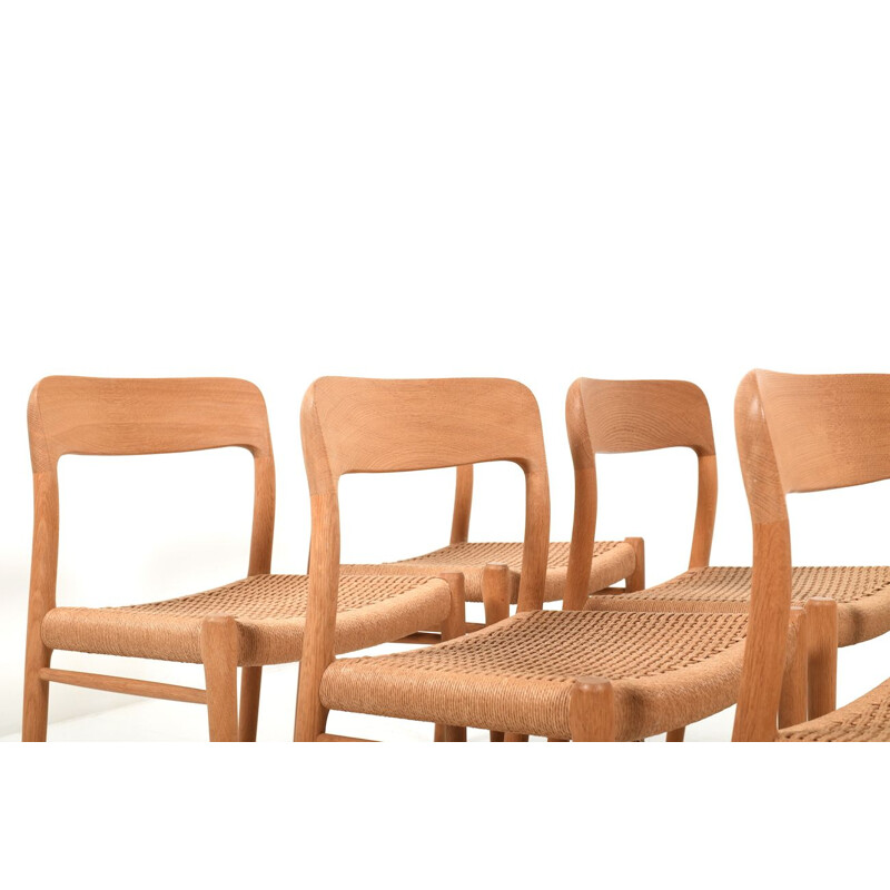 Lot de 6 chaises vintage Modèle 75 de Niels Otto Møller pour J.L. Møllers Danois 1960