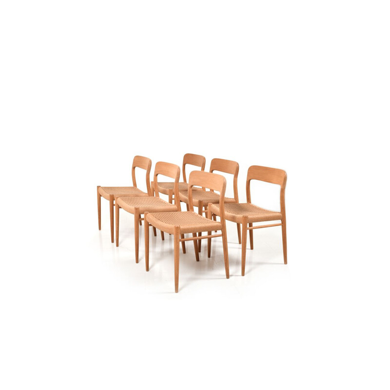 Set of 6 vintage Dining Chairs Model 75 by Niels Otto Møller for J.L. Møllers Danish 1960