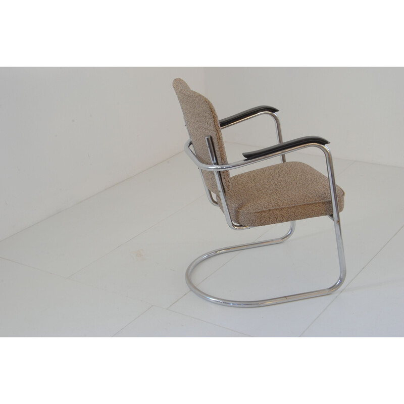 Vintage chromed tubular steel armchair from fana metal, 1930s