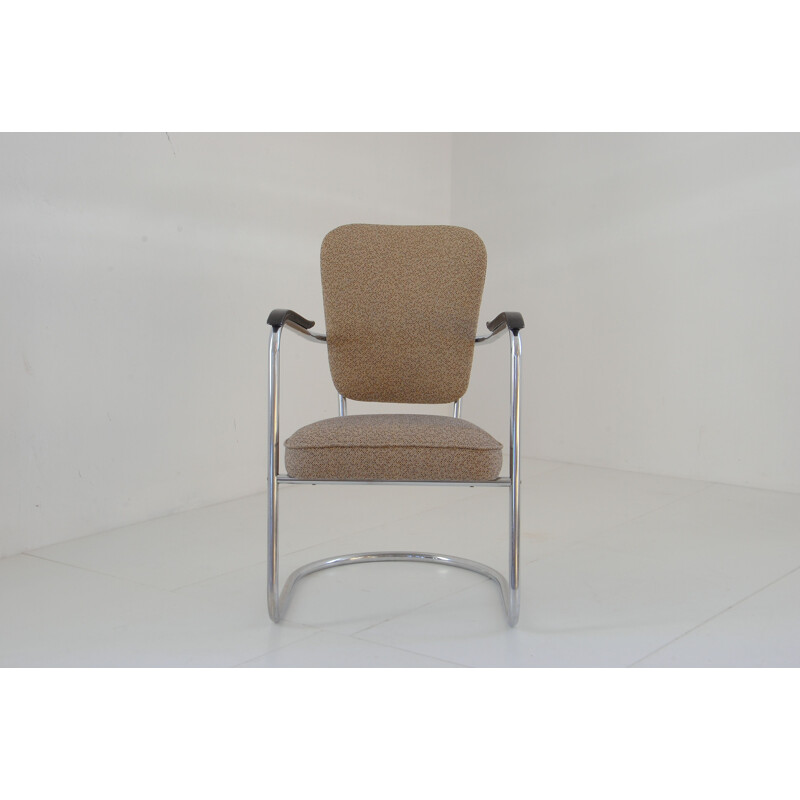 Vintage chromed tubular steel armchair from fana metal, 1930s