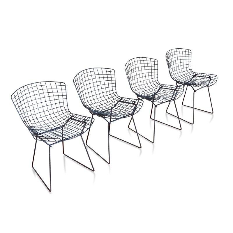 Set of 4 vintage chairs "Wire" by Harry Bertoia for KNOLL black 1960