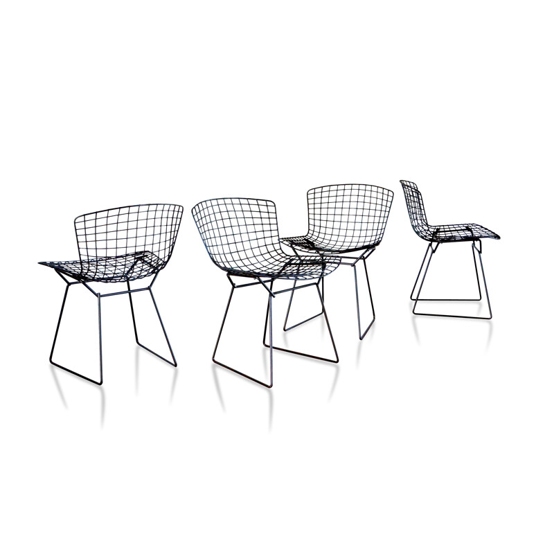 Set of 4 vintage chairs "Wire" by Harry Bertoia for KNOLL black 1960