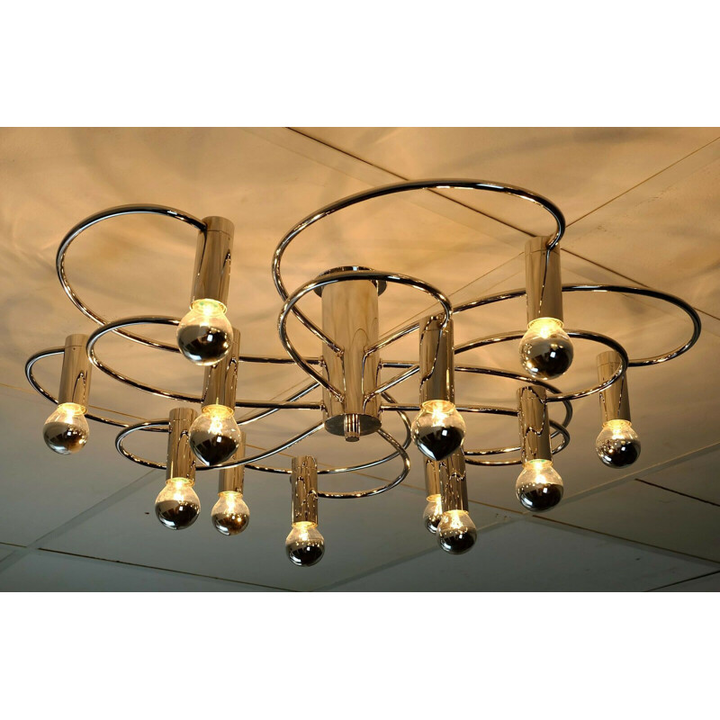 Grand plafonnier vintage spoutnik 12 luminaires chrome cosack 1970