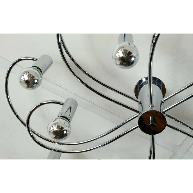 Grand plafonnier vintage spoutnik 12 luminaires chrome cosack 1970