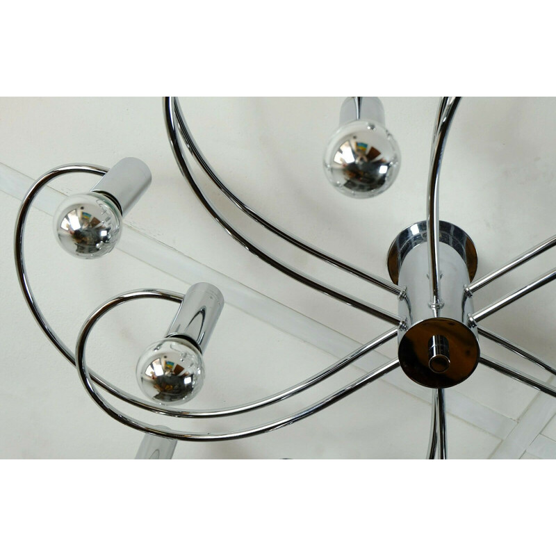 Large vintage sputnik ceiling lamp 12-light fixture chrome cosack 1970s