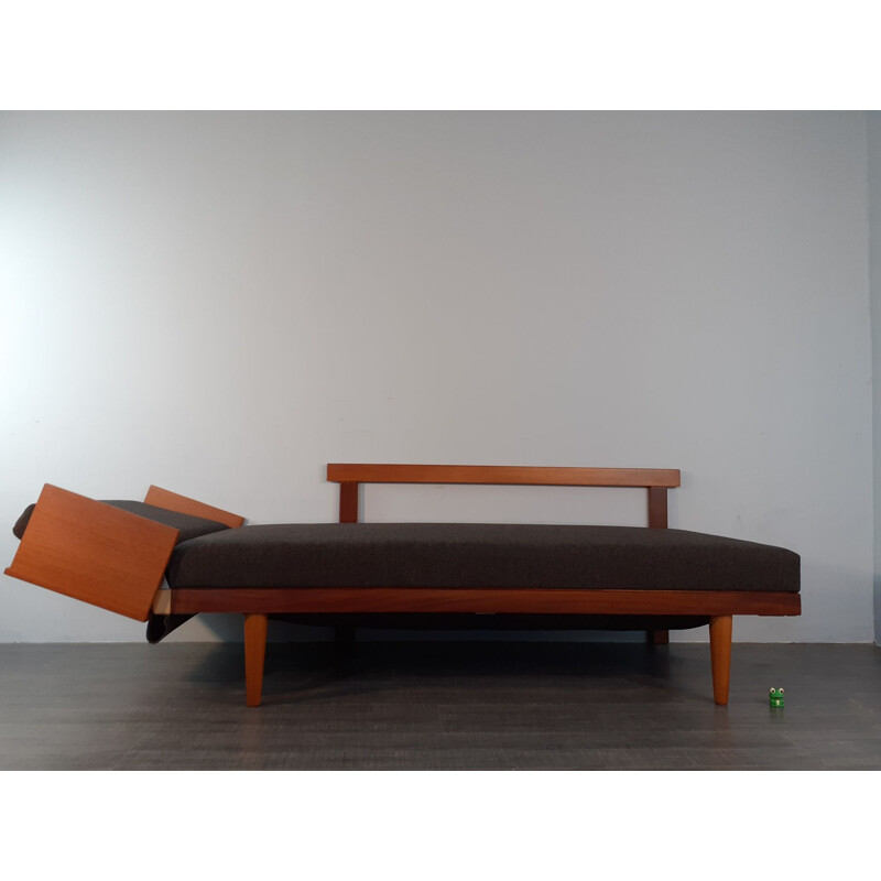 Vintage Daybed Svanette Sofa, Teak and Charcoal Fabric,Ingmar Relling  1960