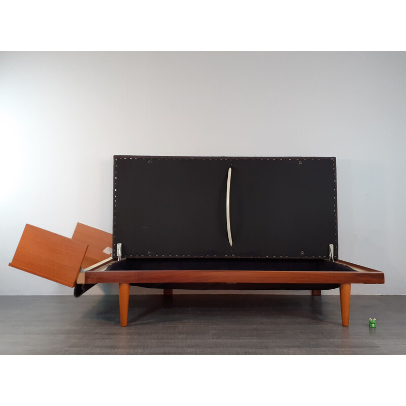 Vintage Daybed Svanette Sofa, Teak and Charcoal Fabric,Ingmar Relling  1960