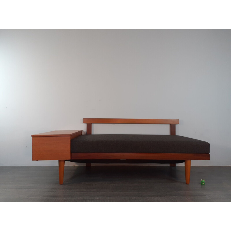 Vintage Daybed Svanette Sofa, Teak and Charcoal Fabric,Ingmar Relling  1960