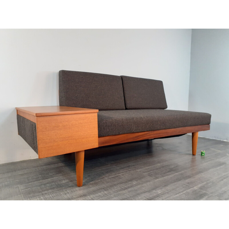 Vintage Daybed Svanette Sofa, Teak and Charcoal Fabric,Ingmar Relling  1960