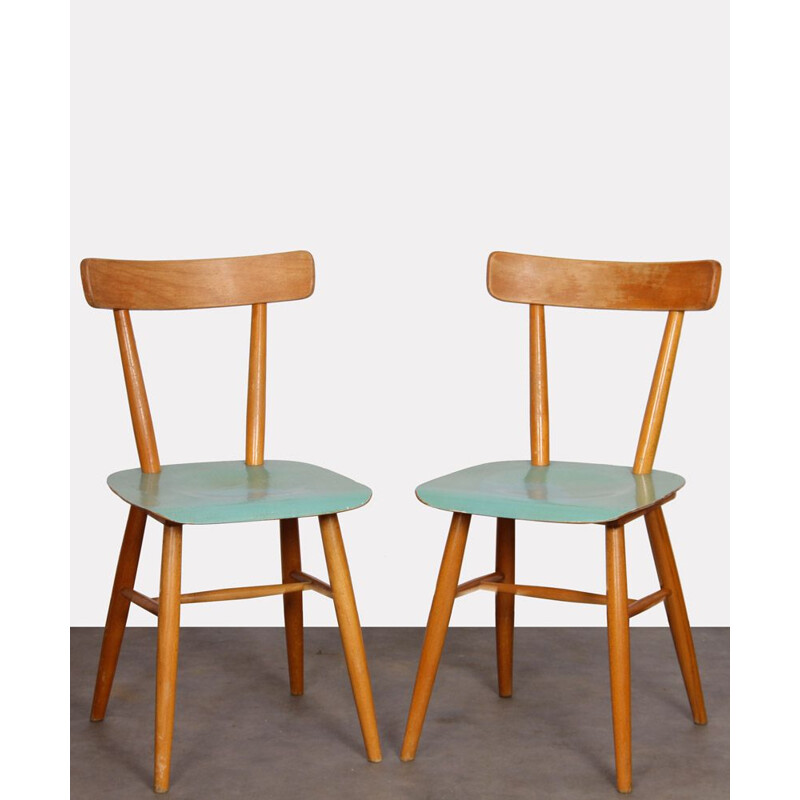 Pair of vintage blue chairs by Ton, 1960