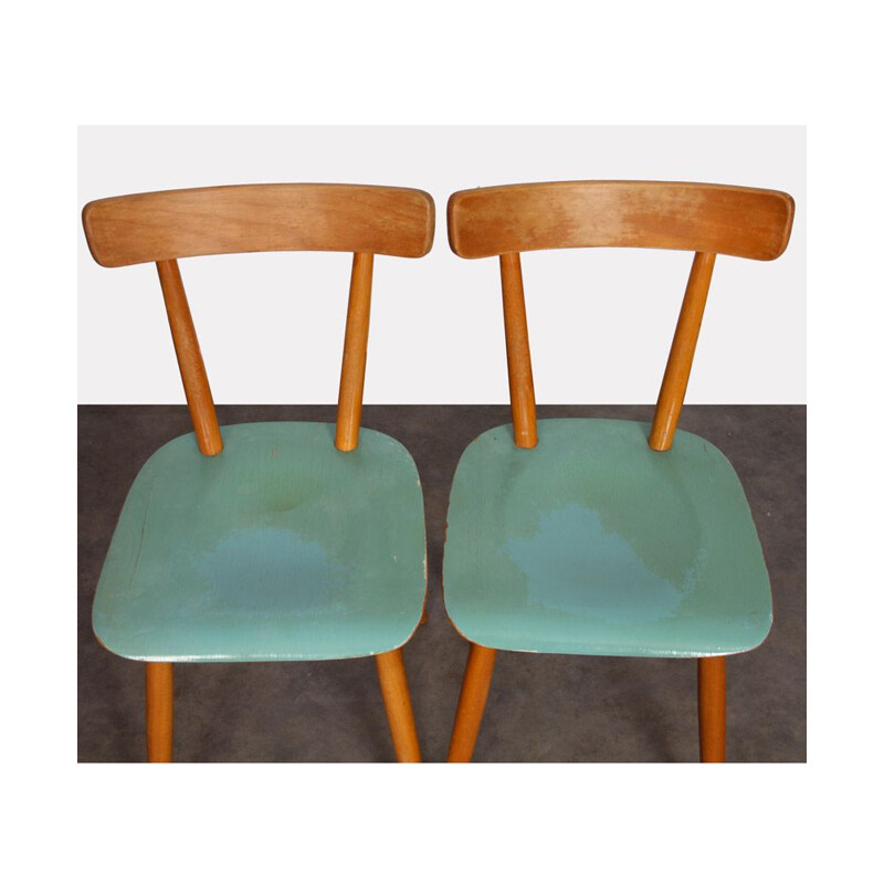 Pair of vintage blue chairs by Ton, 1960